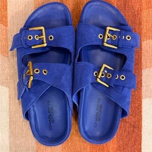 Charlotte Stone Blue Suede “Steph” Sandals - size 8. NEW!